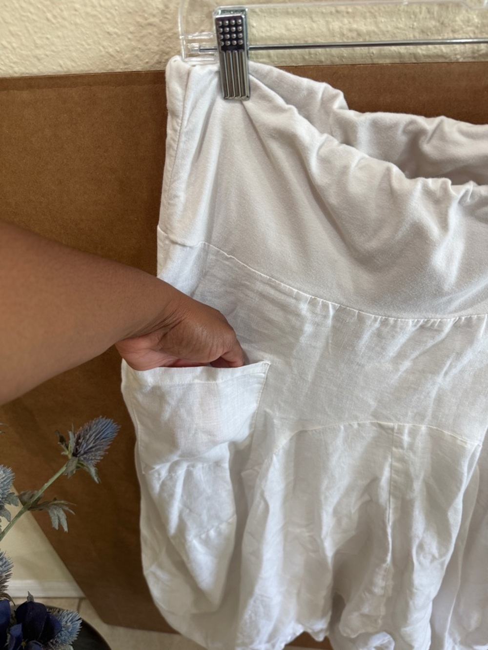 Luna Luz White Linen Francesca Midi Pull on Hi Low Asymmetric Skirt Sz Large - Picture 4 of 8